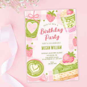 Invitación Cute fresa matcha dulce cumpleaños