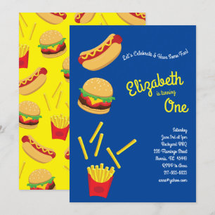 Invitación Cute Fries Francesas Niño Primer Fiesta de cumplea