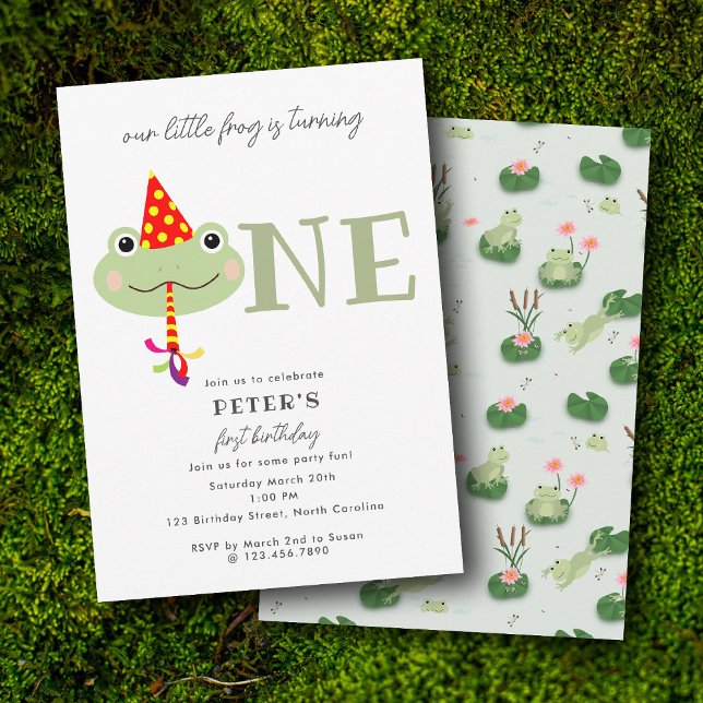 Invitación Cute Frog Party Hat Kids First 1st Birthday Party (Cute Frog Party Hat Kids First 1st Birthday Party Invitation)