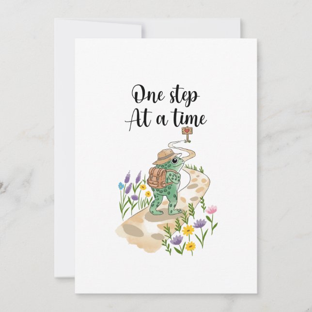 Invitación Cute Frog with Backpack One Step at a Time (Anverso)