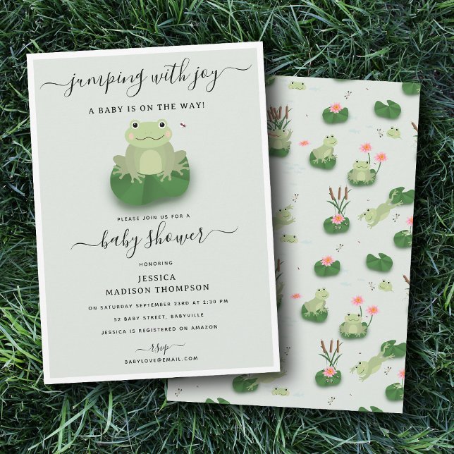 Invitación Cute Frogs Lily Pond Gender Neutral Baby Shower  (Cute Frogs Lily Pond Gender Neutral Baby Shower Invitation)