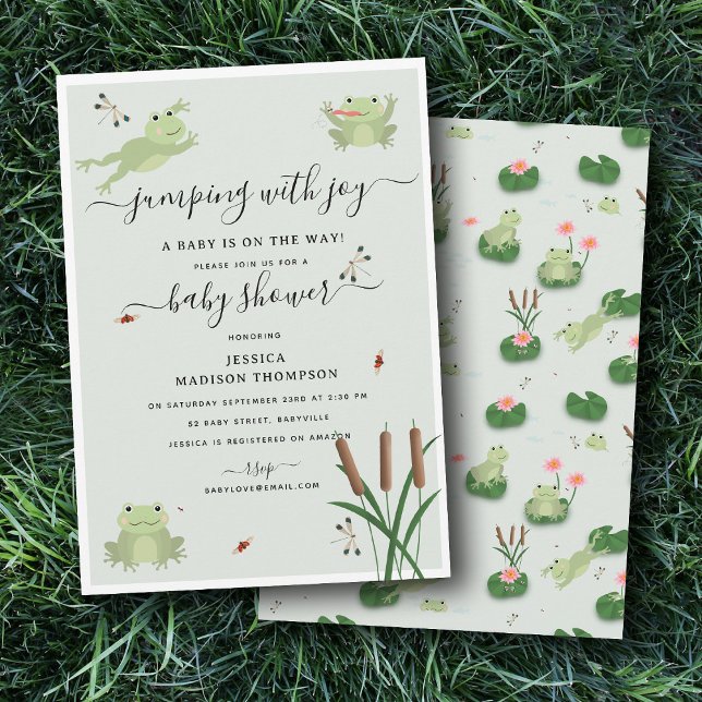 Invitación Cute Frogs Lily Pond Gender Neutral Baby Shower  (Cute Frogs Lily Pond Gender Neutral Baby Shower Invitation)
