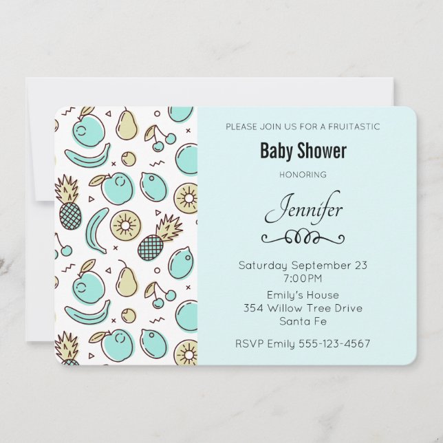 Invitación Cute Fruit Pattern Summery Tema Baby Shower (Anverso)