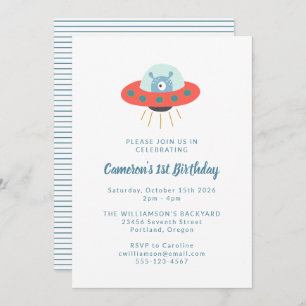 Invitación Cute Fun Alien Spaceship, primer Fiesta de cumplea