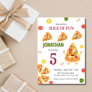Invitación Cute Fun Pizza Fiesta Niños Cumpleaños