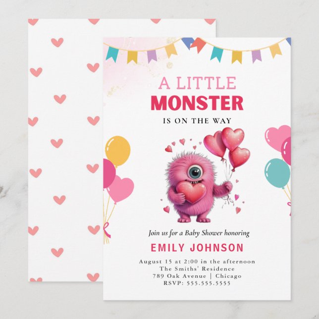 Invitación Cute Funny Monster Baby Shower (Anverso / Reverso)