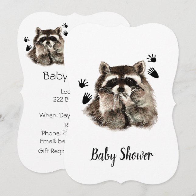 Invitación Cute Funny Raccoon Garden Animal Baby Shower (Anverso / Reverso)