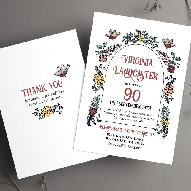 Invitación Cute Garden 90th Shower por correo Cumpleaños (Card Shower milestone birthday card request invitation)
