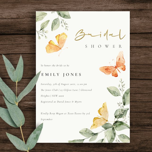 Invitación Cute Garden Foliage Butterflies Ducha de novia (Subido por el creador)