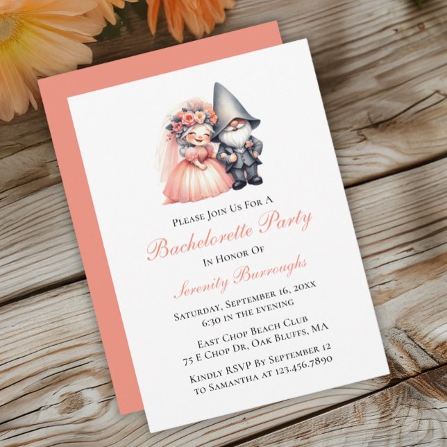 Invitación Cute Garden Gnome Naranja Bachelorette Party (Subido por el creador)