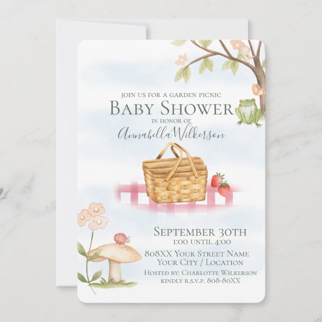 Invitación Cute Garden Picnic Baby Shower (Anverso)