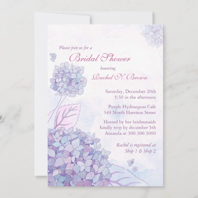 Invitación Cute Garden Purple Hydrangea Floral Brigada Ducha (Anverso)