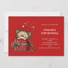 Invitación Cute Gatito de Dibujos Animados en una Caja con Co