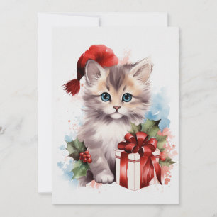 Invitación Cute gato Navidades de invierno acuarela