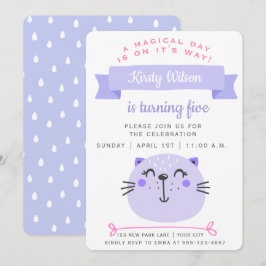Invitación Cute Gato Púrpura | Cumpleaños de los niños