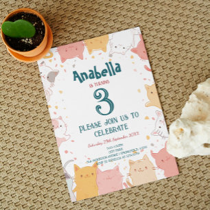 Invitación Cute Gatos I Niños Fiesta de Cumpleaños