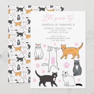 Invitación Cute gatos, invitemos a jugar a los niños al cumpl
