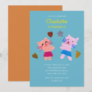 Invitación Cute gatos niños cumpleaños Papel azul colgado