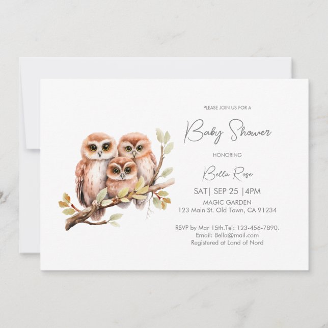 Invitación Cute Gender Neutral Owl Baby Shower (Anverso)