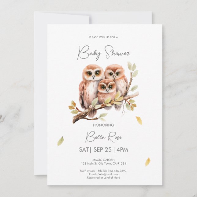 Invitación Cute Gender Neutral Owl Baby Shower (Anverso)