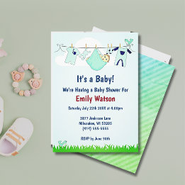 Invitación Cute Género Neutral Clothesline Boho Baby Shower