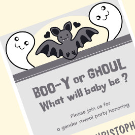 Invitación Cute Ghost Bat Halloween revelación de género