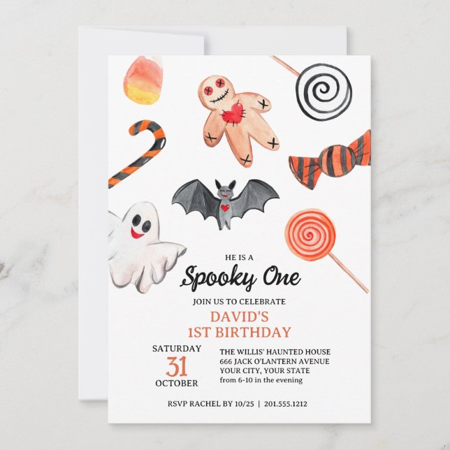 Invitación Cute Ghost Bat Sweets Halloween Fantasma Cumpleaño (Anverso)