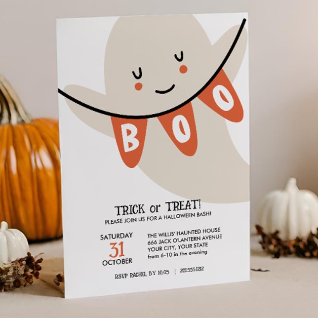 INVITACIÓN CUTE GHOST BOO TRICK O TRATAMIENTO DE NIÑOS HALLOW (Subido por el creador)
