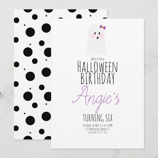 Invitación Cute Ghost Fiesta de Cumpleaños de Halloween Event (Anverso / Reverso)