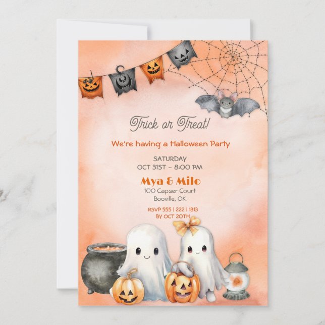 Invitación Cute Ghost Halloween (Anverso)