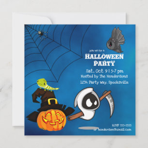 Invitación Cute Ghost Reaper y Jack-o-lantern Halloween