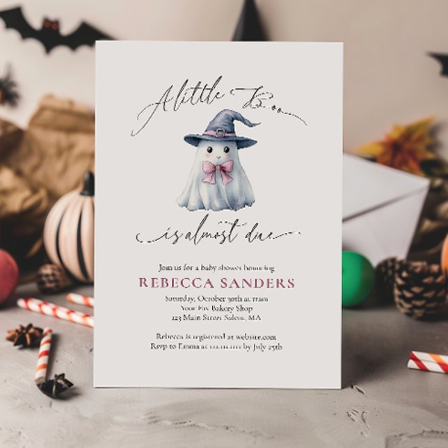 Invitación Cute Ghost with Pink Bow & Witch Hat Baby Shower (Subido por el creador)