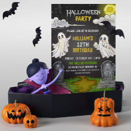 Invitación Cute Ghosts Graveyard Halloween Birday Party