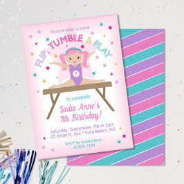Invitación Cute Gimnasia Pink Hair Jump Birday Party