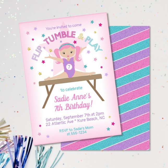 Invitación Cute Gimnasia Pink Hair Jump Birday Party (Subido por el creador)