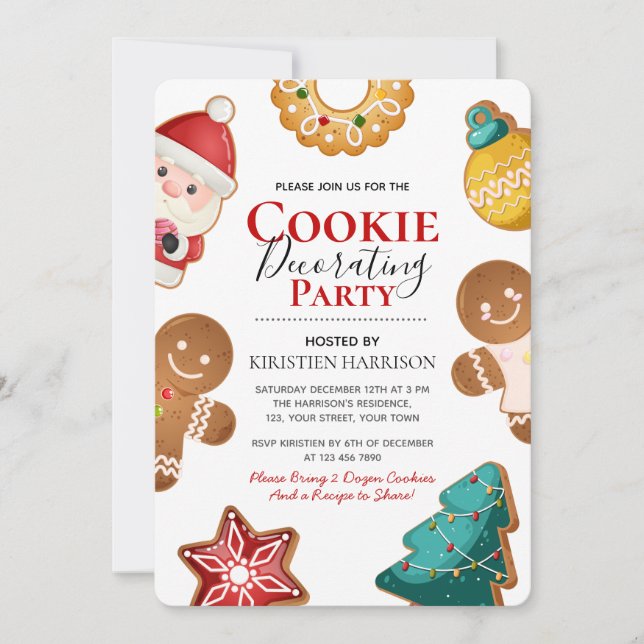 Invitación Cute Gingerbread Christmas Cookie Decorating Party (Anverso)