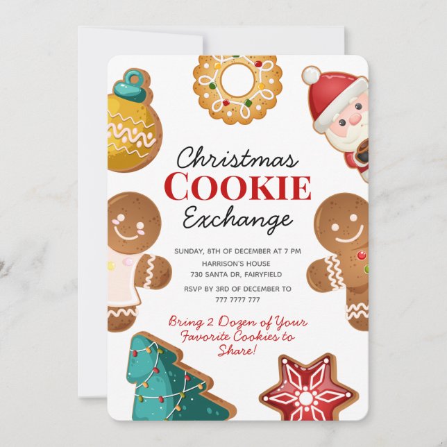 Invitación Cute Gingerbread Christmas Cookie Exchange Party (Anverso)