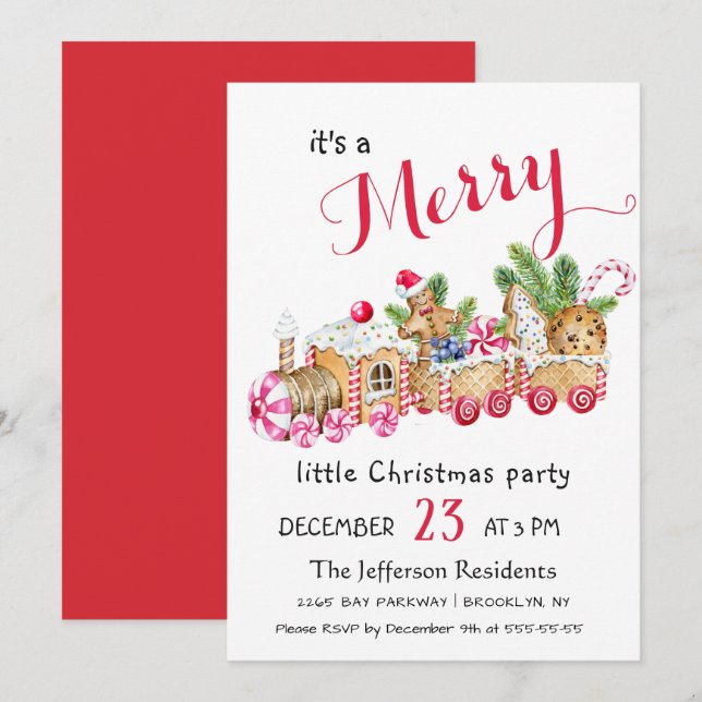 Invitación Cute Gingerbread Express Pequeños Navidades Fiesta (Anverso / Reverso)