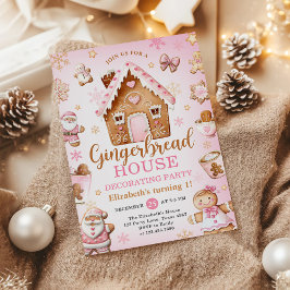 Invitación Cute Gingerbread House Decorating Birthday Party