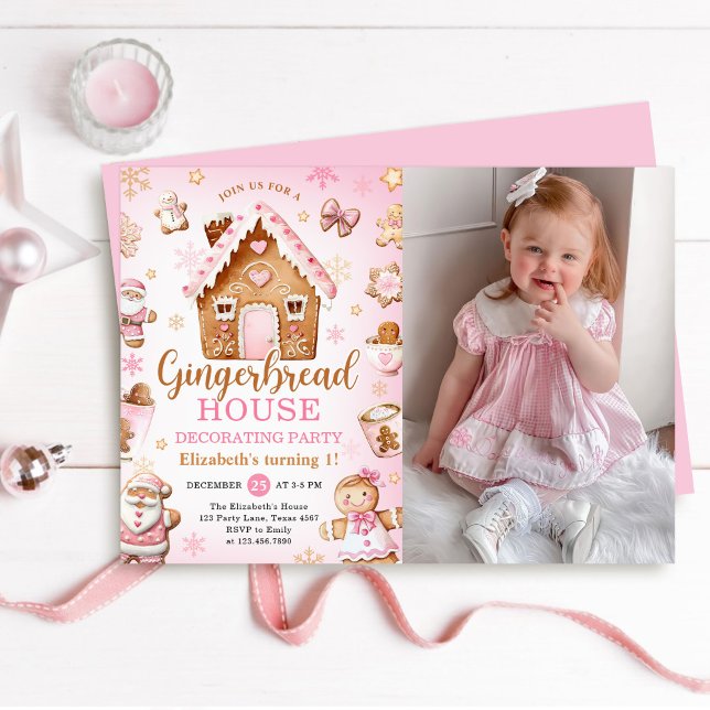 Invitación Cute Gingerbread House Decorating Birthday Photo (Subido por el creador)