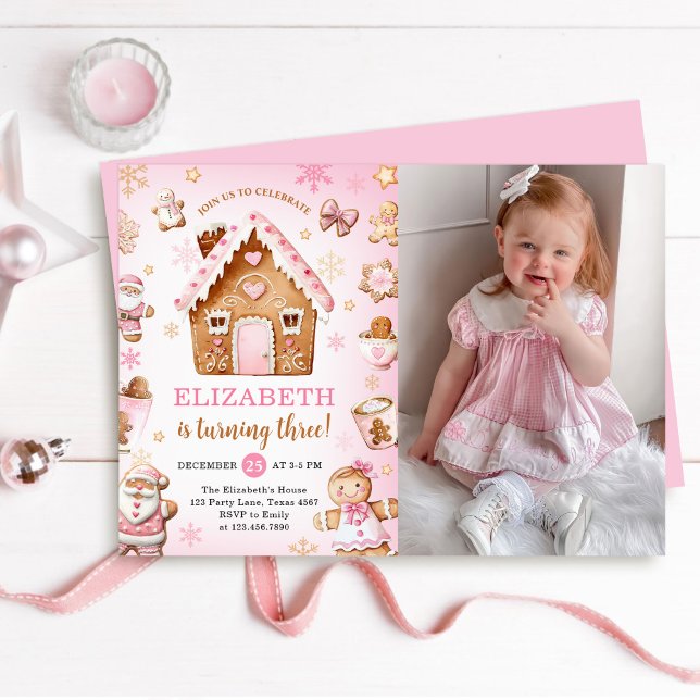 Invitación Cute Gingerbread House Girl Birthday Photo (Subido por el creador)