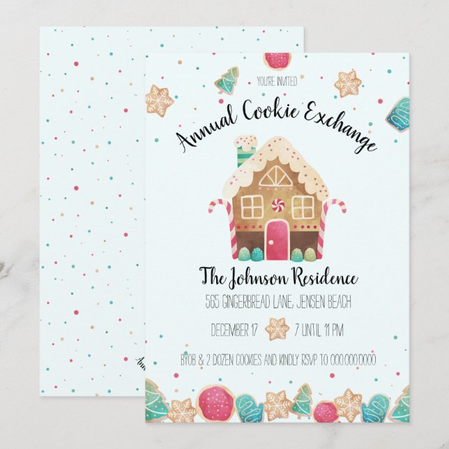 Invitación Cute Gingerbread House Holiday Cookie Exchange (Anverso / Reverso)