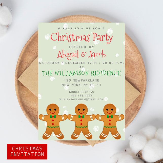 Invitación Cute Gingerbread Man | Fiesta Navidad Sage Green (Subido por el creador)