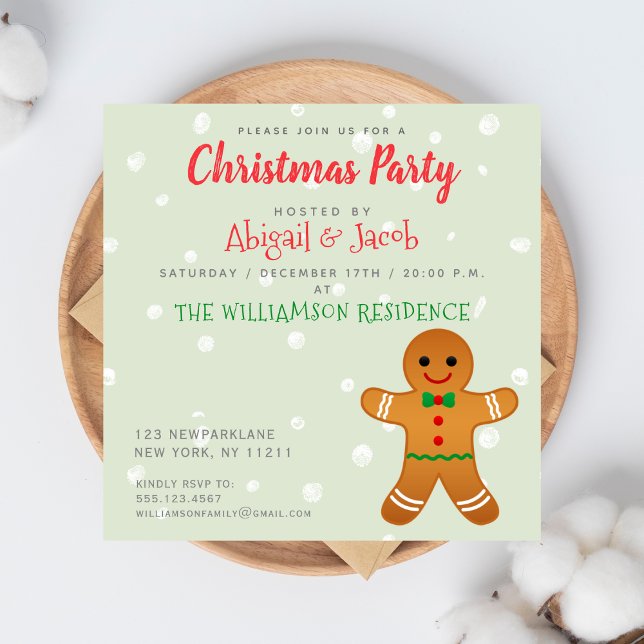 Invitación Cute Gingerbread Man | Fiesta Navidad Sage Green (Subido por el creador)