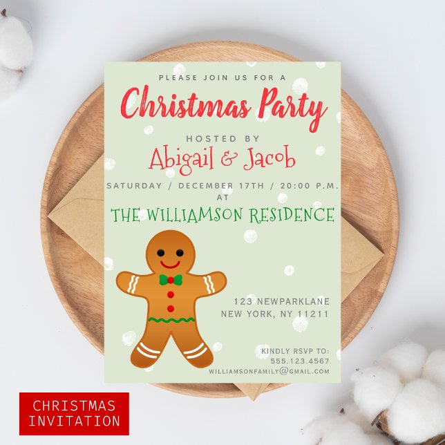 Invitación Cute Gingerbread Man | Fiesta Navidad Sage Green (Subido por el creador)