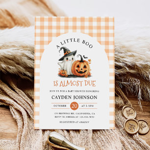 Invitación Cute Gingham Halloween Ghost Baby Shower