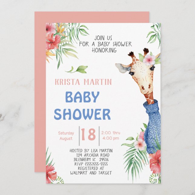 Invitación Cute Giraffe Baby Shower (Anverso / Reverso)