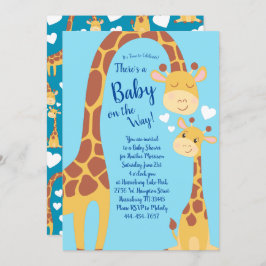 Invitación Cute Giraffe Baby Shower Blue Boy