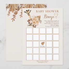 Invitación Cute Giraffe Boho Grasas Secas Bingo Baby Shower