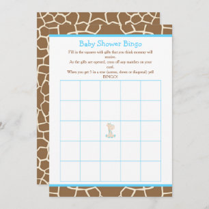 Invitación Cute Giraffe Boy Blue Baby Shower Bingo